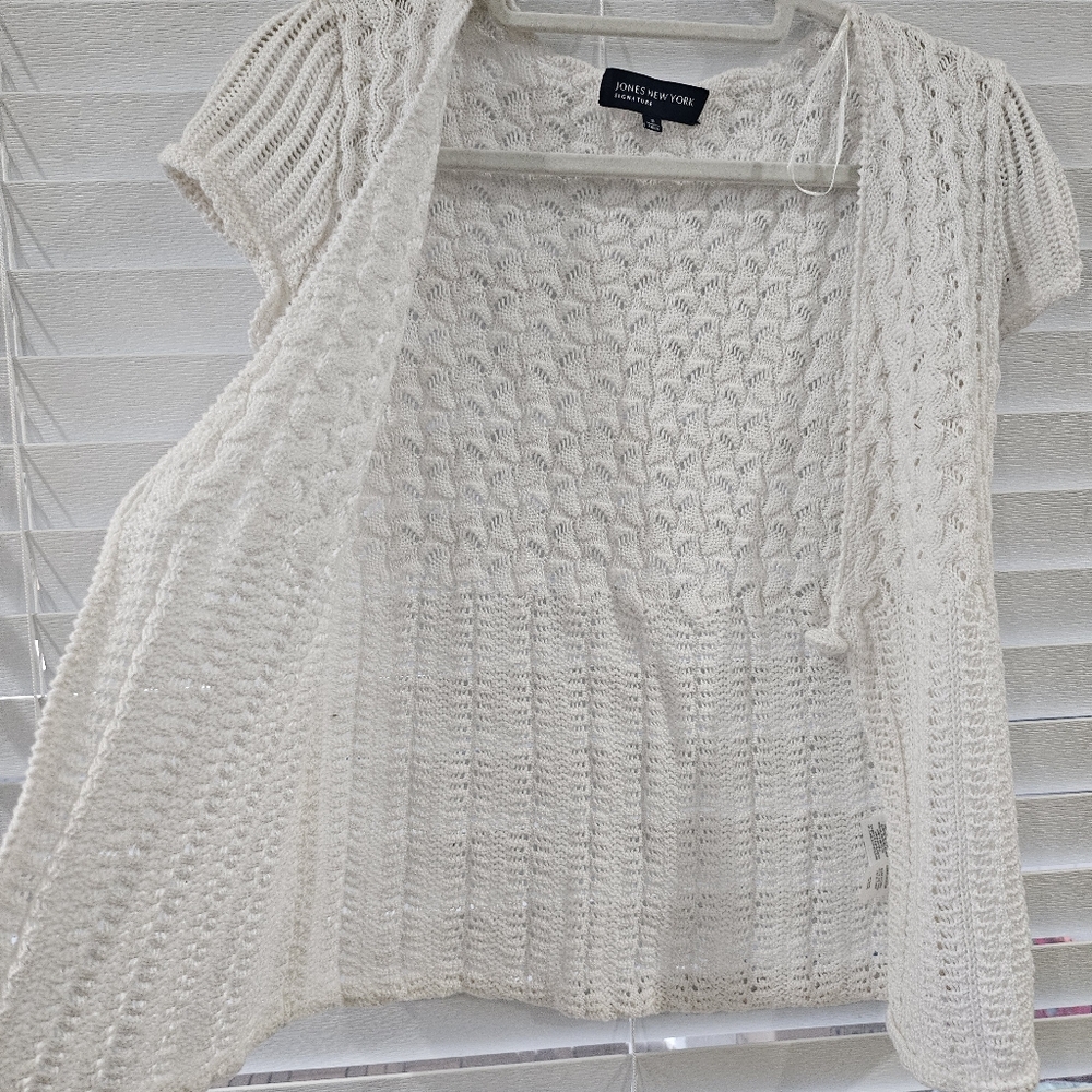 90s Style Crochet Knit Shortsleeve Blouse Top Cardigan Cable Knit Detail Size S - Picture 2 of 7